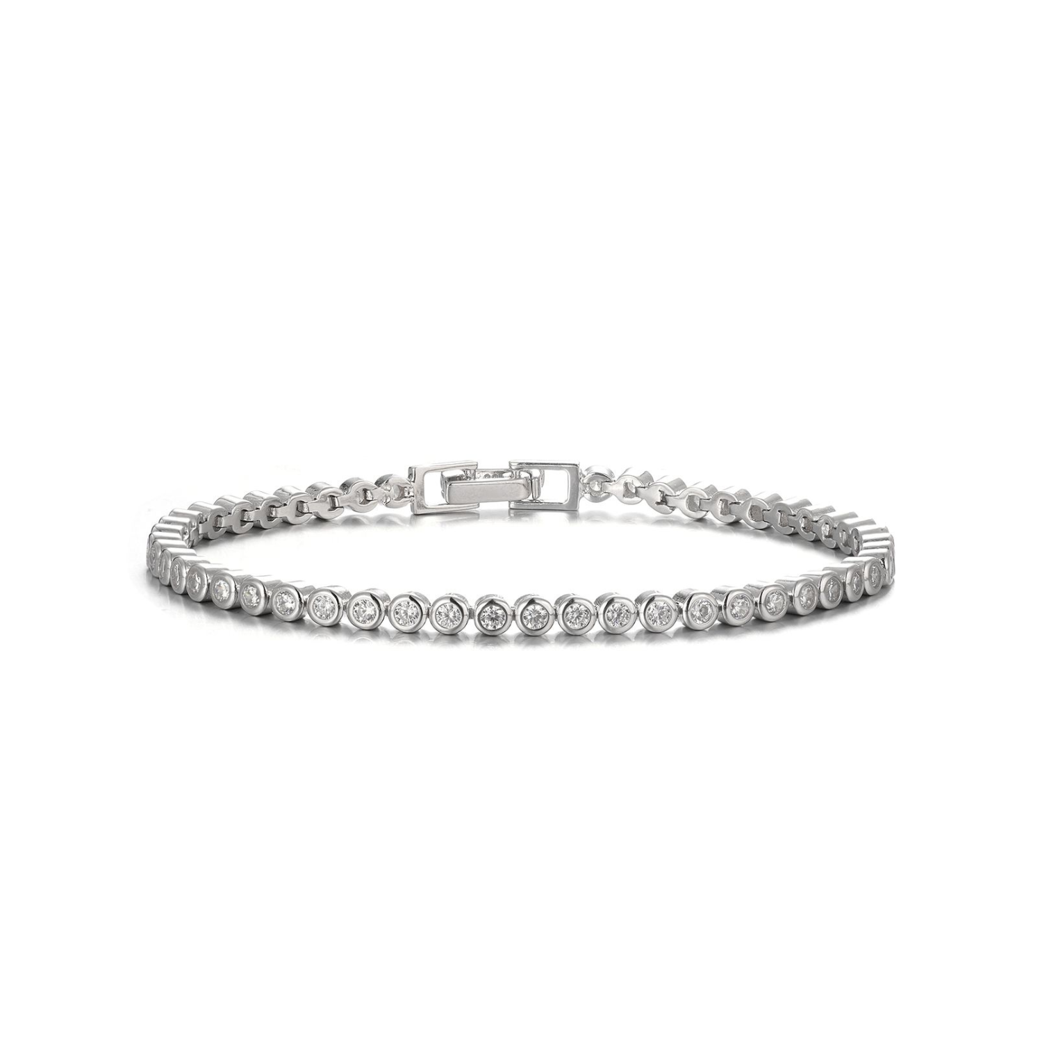 A detailed view of a sterling silver tennis bracelet showcasing its intricate design