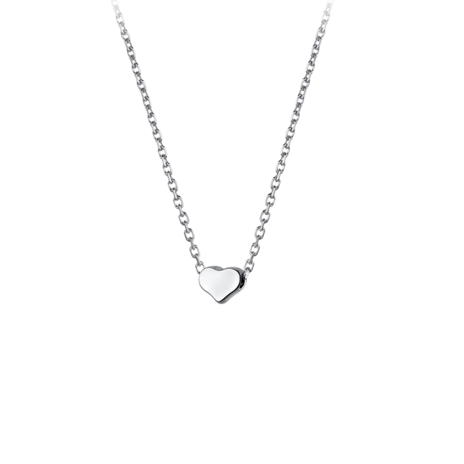 Sterling silver heart-shaped Amore necklace displayed on a pristine white background