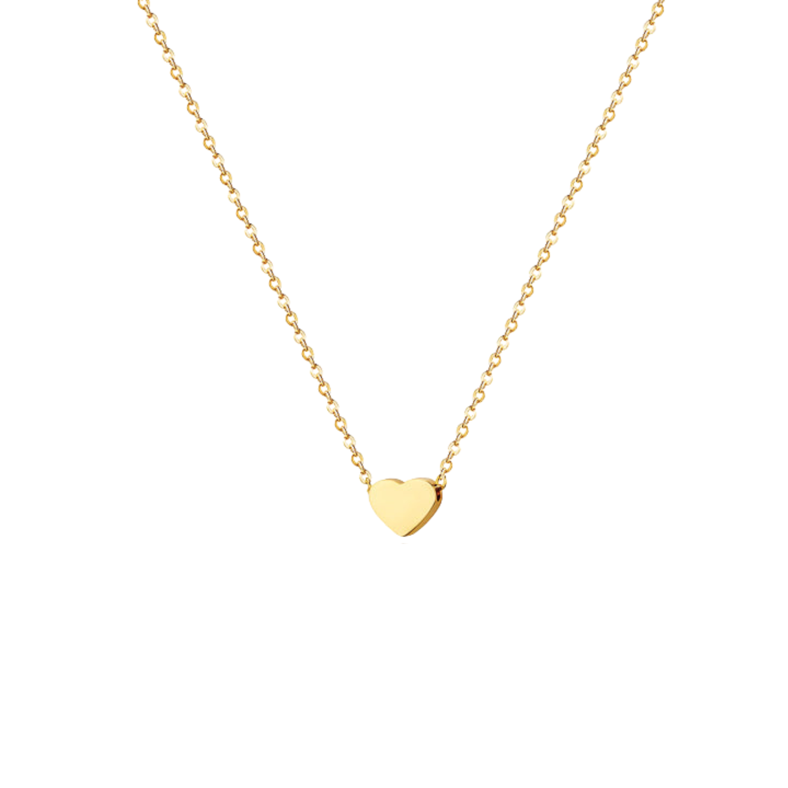 14K gold-plated 'Amore' necklace with heart pendant on a pure white background