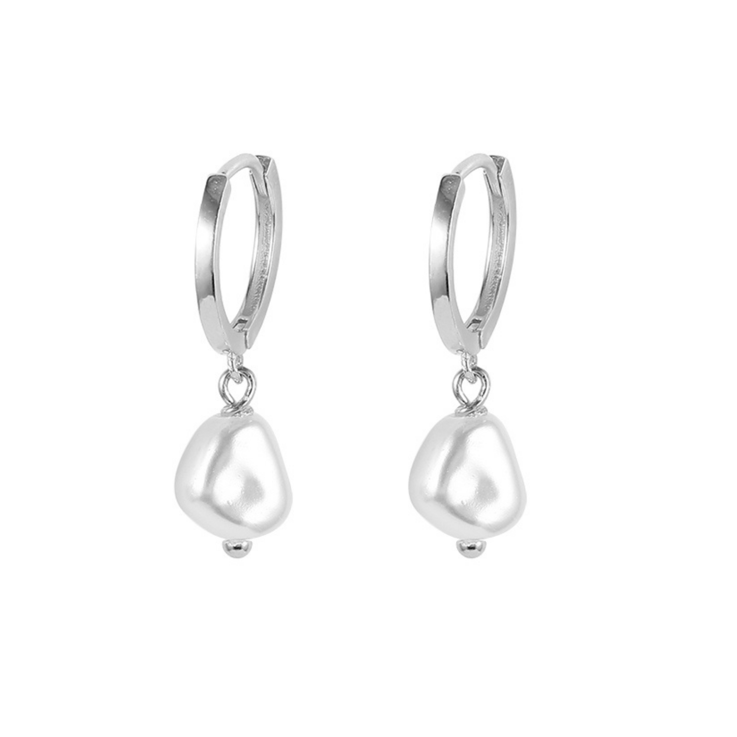Sterling silver Baroque hoop earrings displayed on a white background