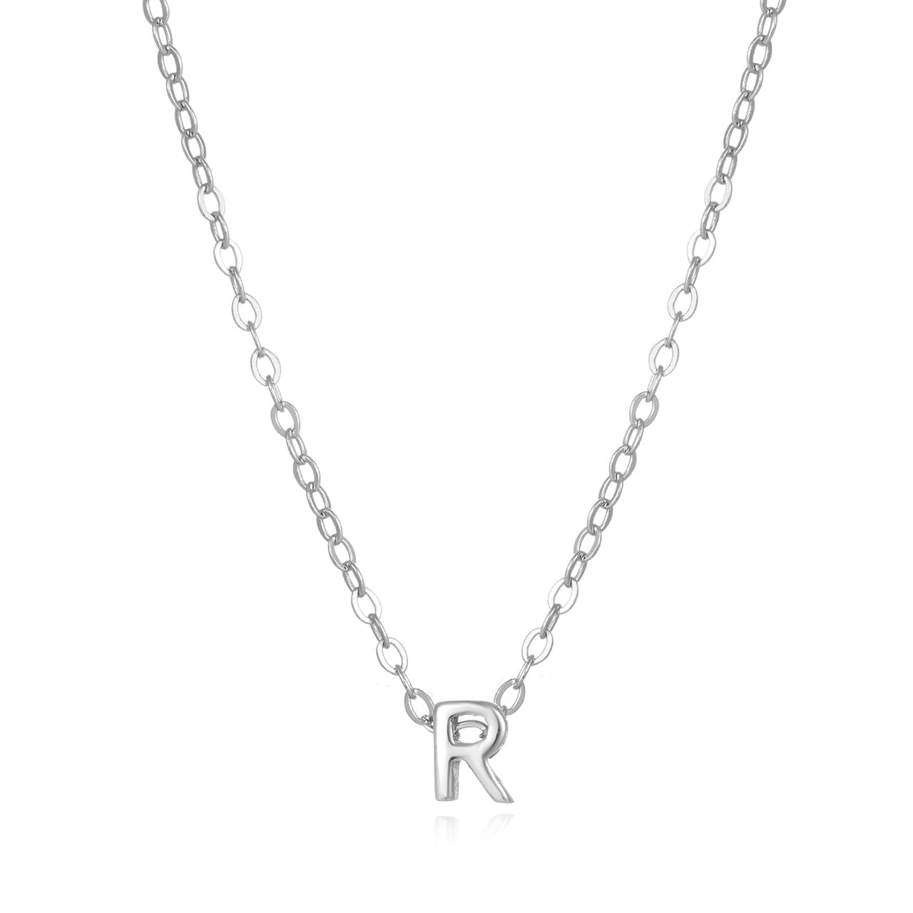 Petite initial R pendant on a sterling silver necklace
