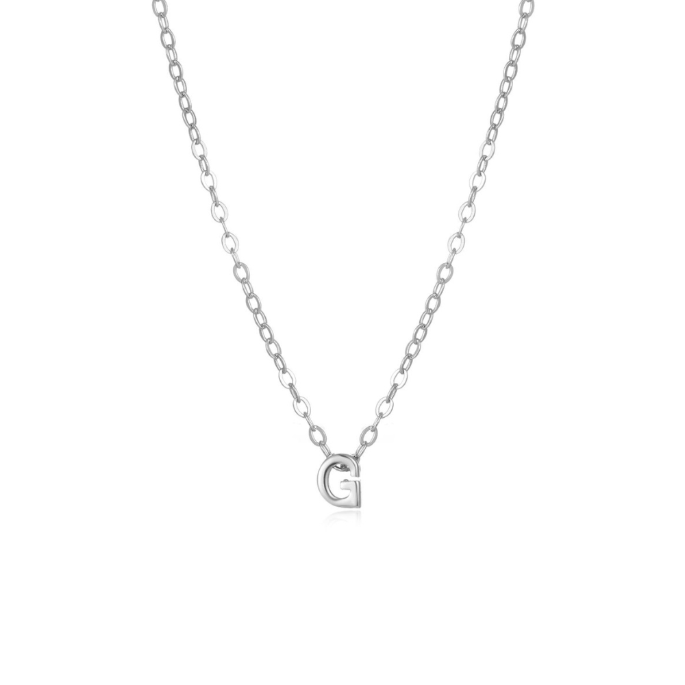 Sterling silver petite initial necklace with the letter G pendant