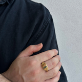 Mens Bar Signet Ring - Stainless Steel 18K Gold Plated
