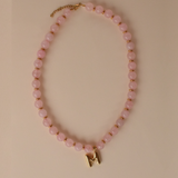 Rose Quartz Initial Necklace - 14K Stainless Steel
