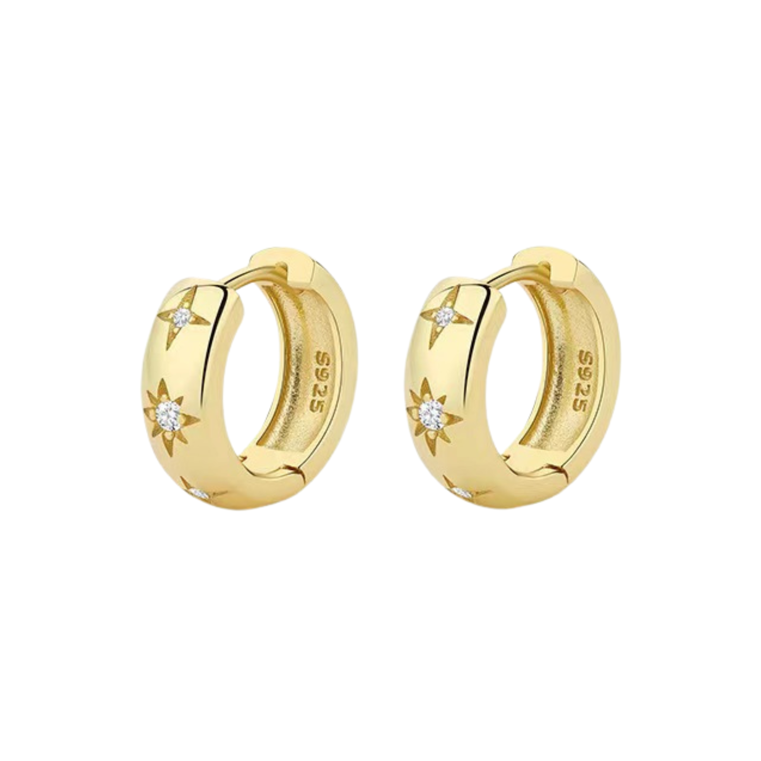 14K gold-plated Serena Hoops earrings on display