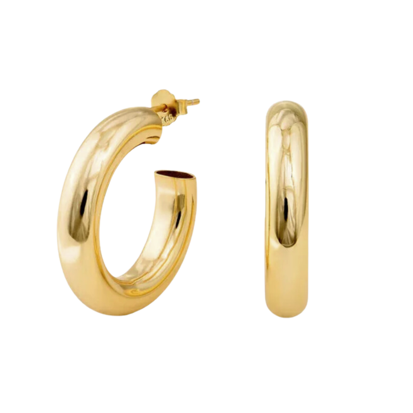 14K gold-plated Charlotte Hoops earrings on display