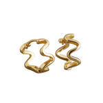 Pair of 14K gold-plated hoop earrings with a wavy pattern design