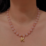 Rose Quartz Initial Necklace - 14K Stainless Steel