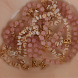 Rose Quartz Initial Necklace - 14K Stainless Steel