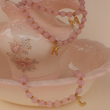 Rose Quartz Initial Necklace - 14K Stainless Steel