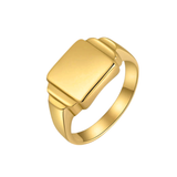 Mens Bar Signet Ring - Stainless Steel 18K Gold Plated