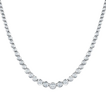 Sterling silver tennis necklace with brilliant-cut diamonds displayed on a white background