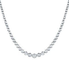 Sterling silver tennis necklace with brilliant-cut diamonds displayed on a white background