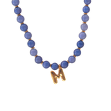 Blue Agate Initial Necklace - 14K Stainless Steel