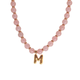 Rose Quartz Initial Necklace - 14K Stainless Steel