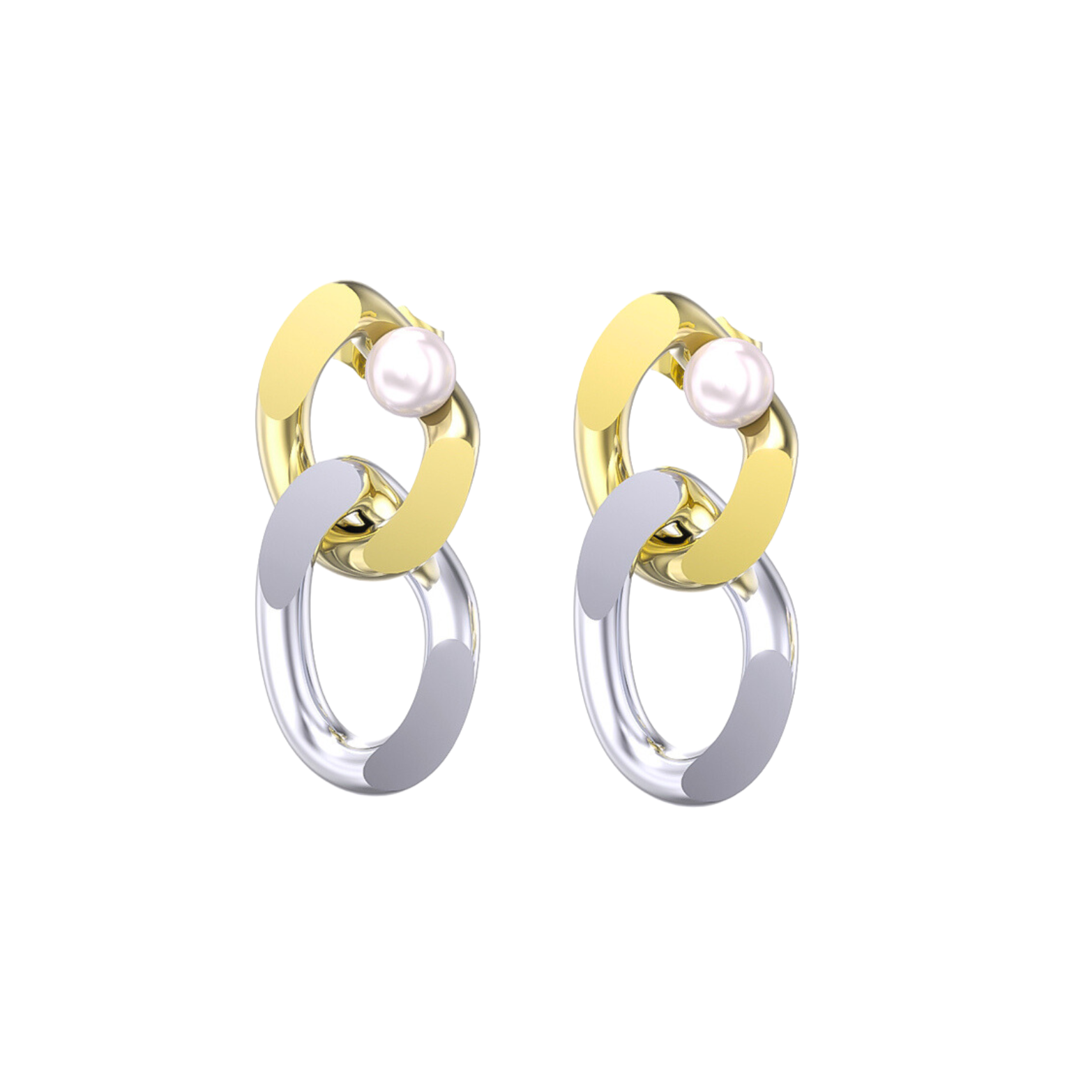 Elegant two-tone pearl studs with a combination of gold and silver