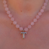 Rose Quartz Initial Necklace - Stainless Steel