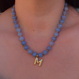 Blue Agate Initial Necklace - 14K Stainless Steel