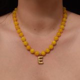 Yellow Aventurine Initial Necklace - 14K Stainless Steel