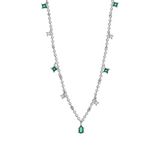 Sterling silver necklace with sage-colored pendant on a white background