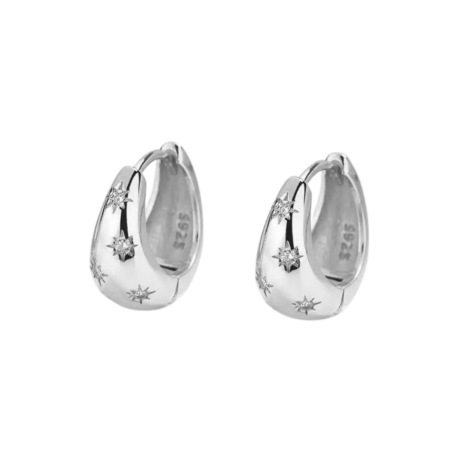 Sterling silver Orali hoop earrings with star details
