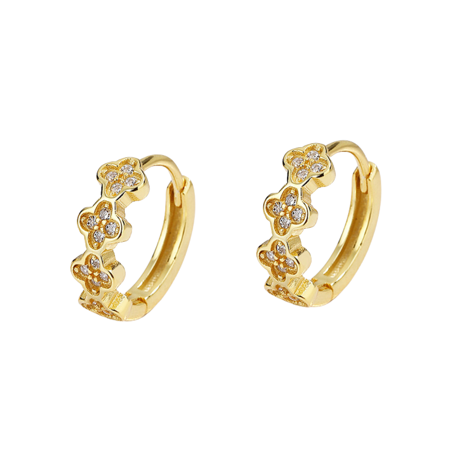14K gold plated hoop earrings in the shape of clovers