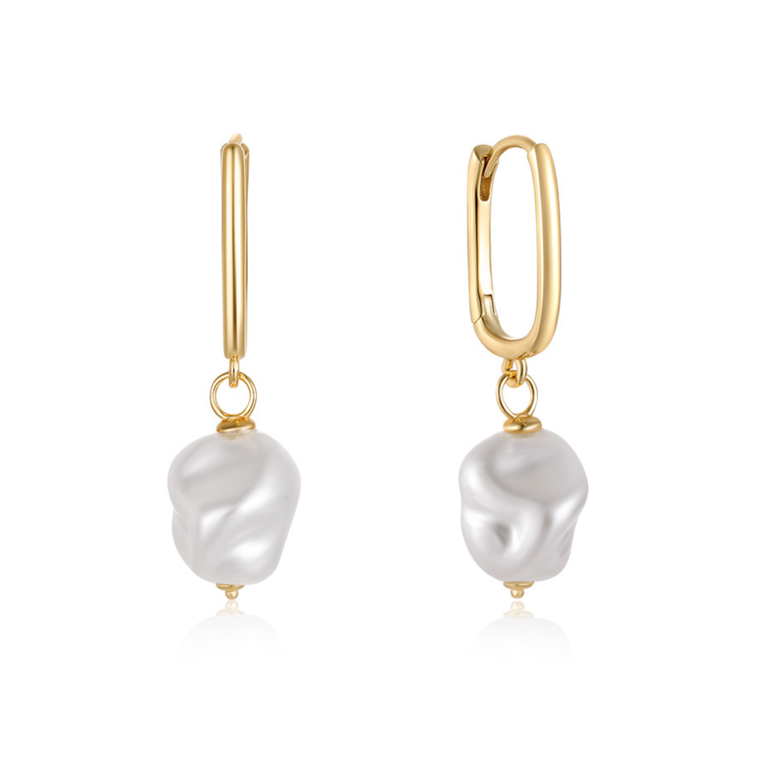 14K Gold Plated 'Meah Hoops' earrings displayed on a pristine white surface