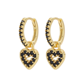 Black Heart Hoops - 14K Gold Plated
