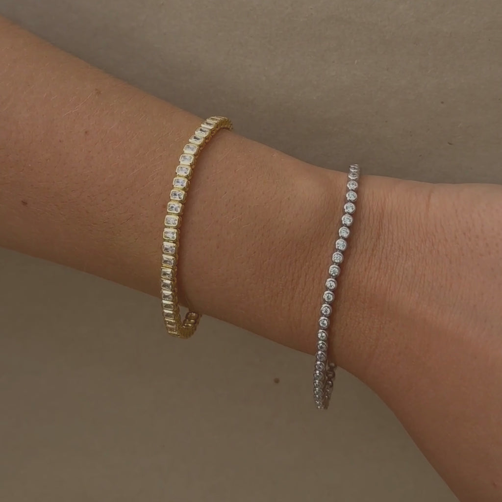 Tennis bracelets up close