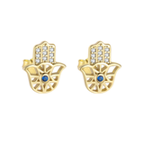 Hamsa Hand Studs - 14K Gold Plated