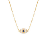 14K gold-plated Iris necklace featuring an evil eye pendant with sapphire accents