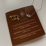 Zephyr necklace's packaging featuring 14K gold plating information